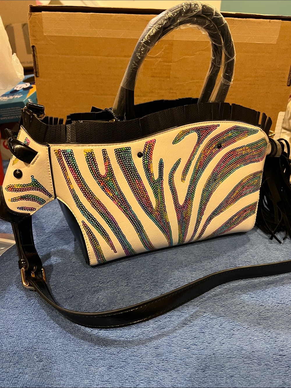 White Zebra-Print Women’s Handbag